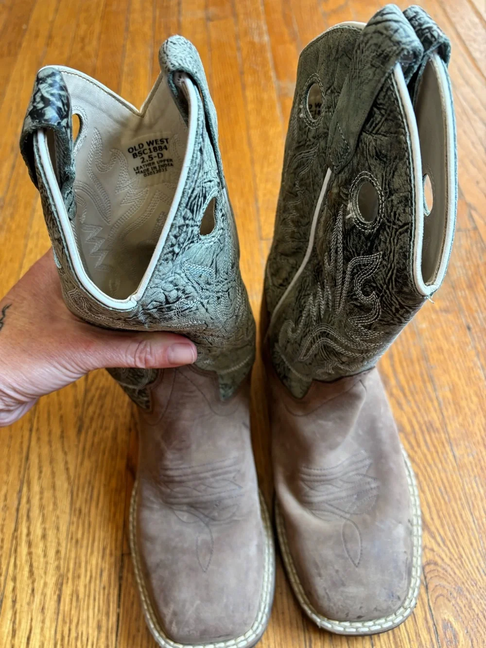 Old West Brown and Teal Kids Western Pull-On Boots